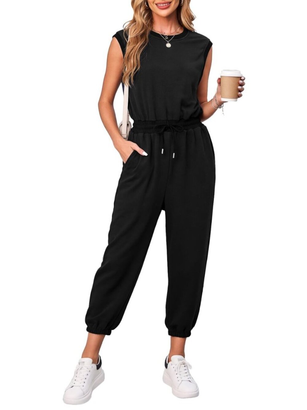 Women's Sleeveless Cropped Jumpsuit with Side Pockets